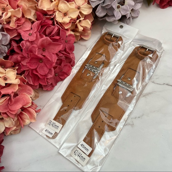 Caramel Brown Double Cuff Leather Watchband for Apple iWatch - Picture 14 of 15